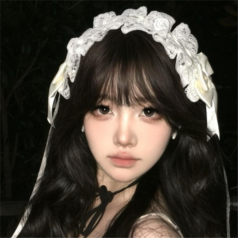 Lace Bowknot Hairhoop for Women Girl Sweet Ribbon Lace Headband Cosplay Costume Party Headdress for Anime Show
