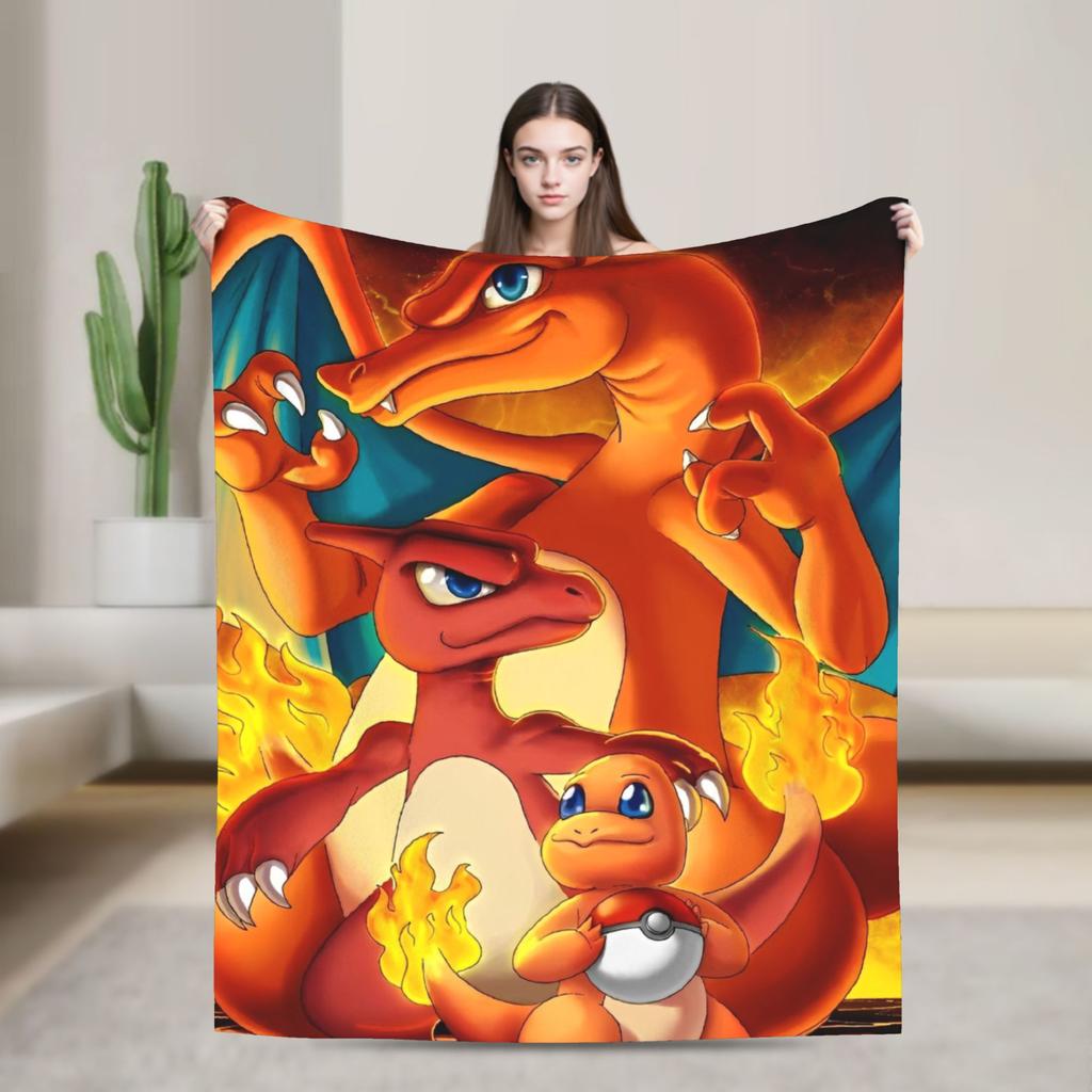 Squirtle Charizard Anime Warm Blanket Travel Plush Throw Blanket Graphic Couch Bed Flannel Bedspread Sofa Bed Cover