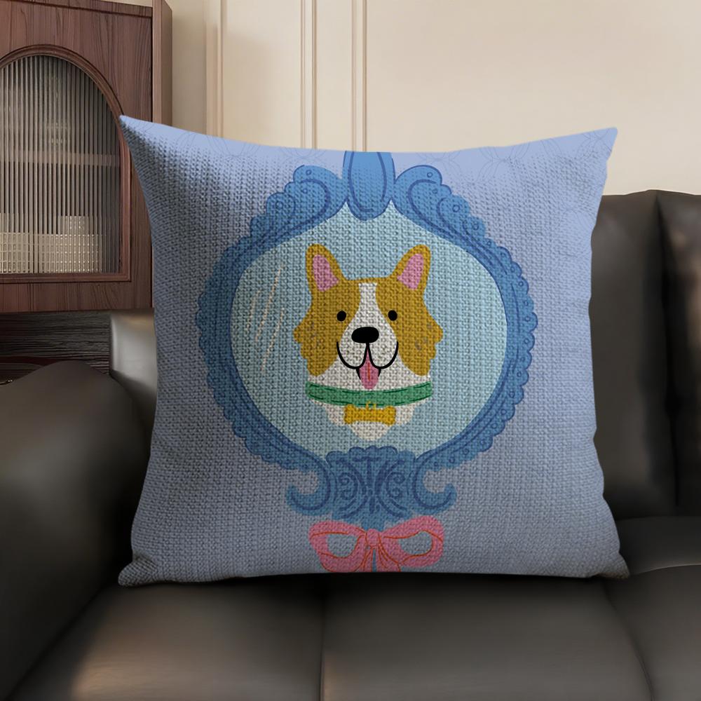 Cute Caroon Cat Portrait Cushion Cover Natural Linen Organic Fabric Double-Sided Printing Sofa Home Decor Gift Pillow Case