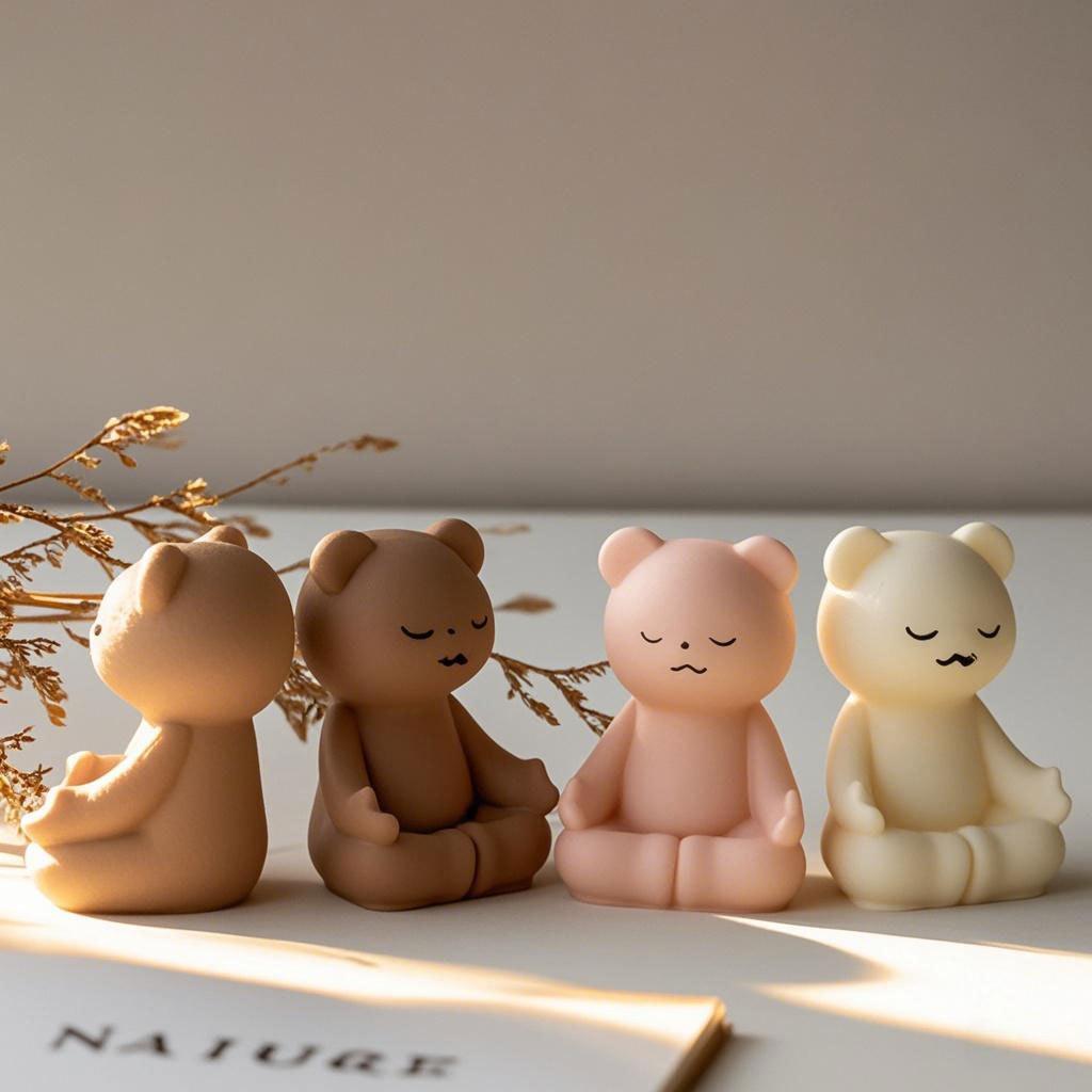 Meditating Bears Aroma Candle Silicone Mold Handmade Soap Candle Making Supplies Resin Plaster Form Bear Home Decor Molds
