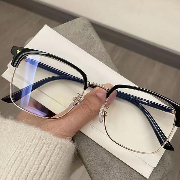 Vintage Semi-rimless Women Glasses High Definition Blue Light Blocking Eyeglasses Anti-fatigue Silicone Nose Pads Spectacles