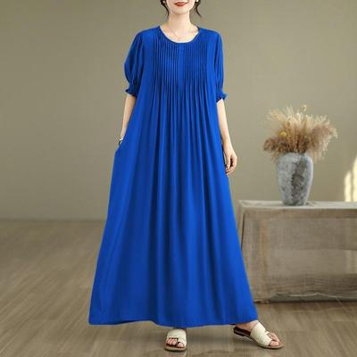 Vestidos vintage de manga curta plus size novos para mulheres casuais soltos maxi longos de verão