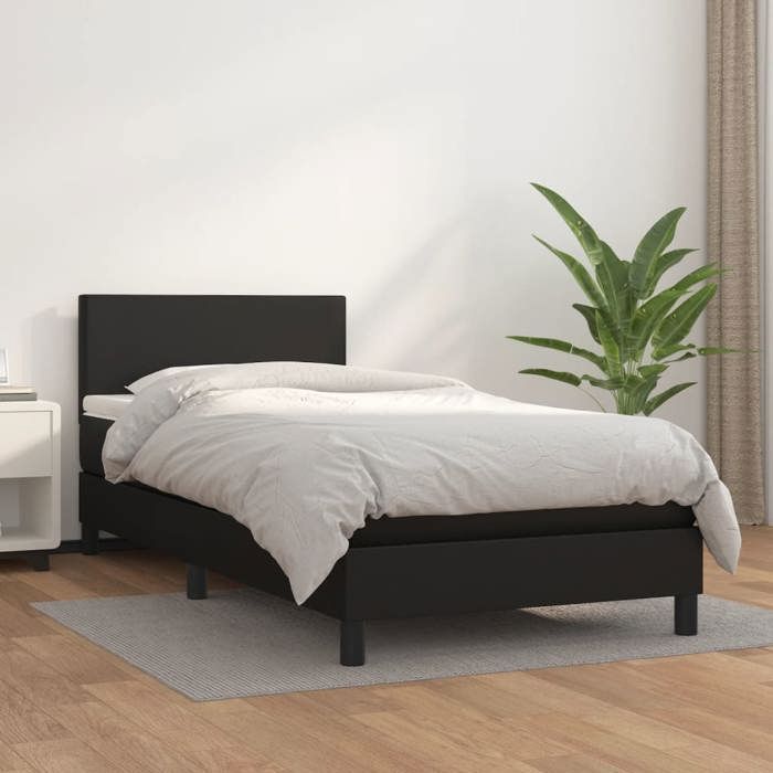 3140975 vidaXL Divan Bed with Mattress Black 90x190 Cm Faux Leather