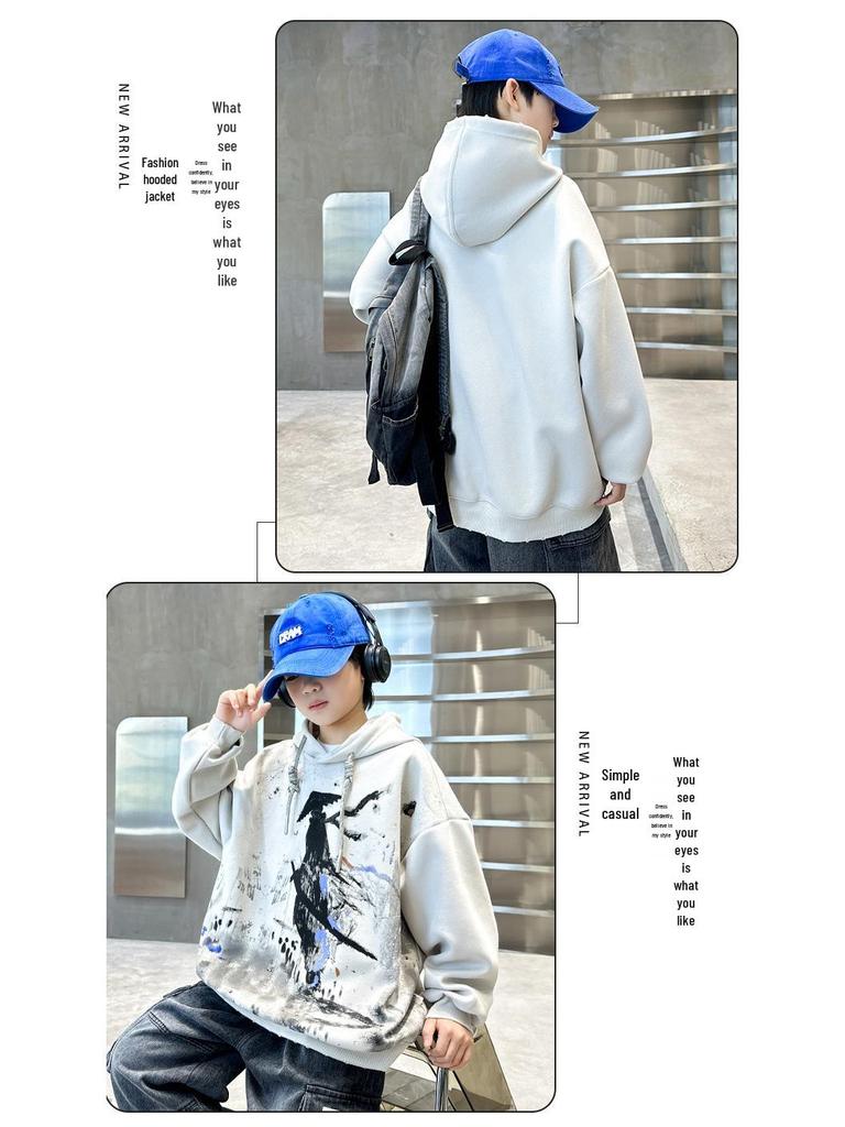 Boys' 2025 Loose Casual Hooded Sweatshirt - Spring/Autumn Korean Style
