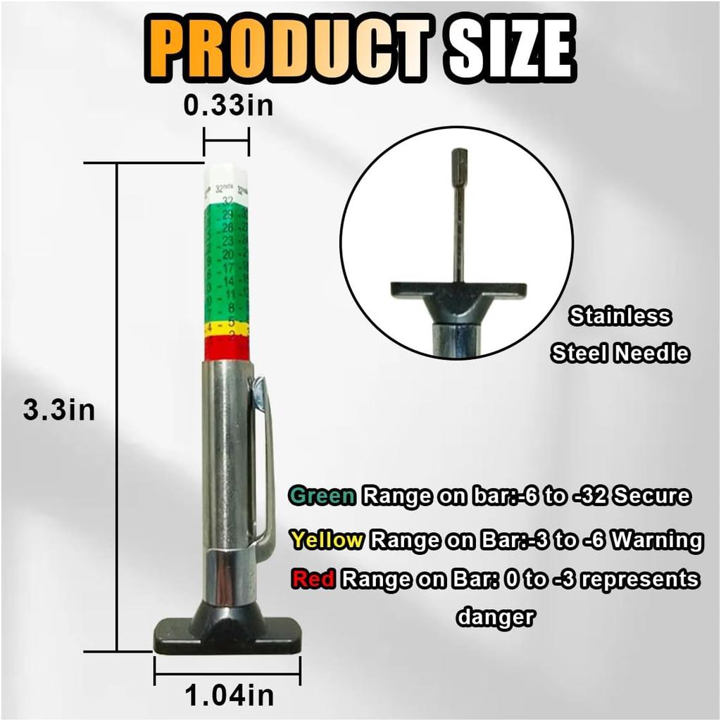 Car Tire Tread Depth Gauge, Tire Tread Gauge Color Coded, Professional Tire Thread Depth Meter Tool in 32nds, Suitable for Most Car Models (1 PCS)