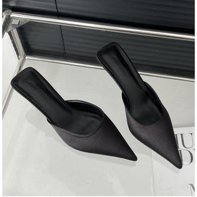 Luxury Black Concise Pointed Toe High Heel Shoes Women Slippers Thin Low Heels Casual Party Pumps Slide Mules Shoes