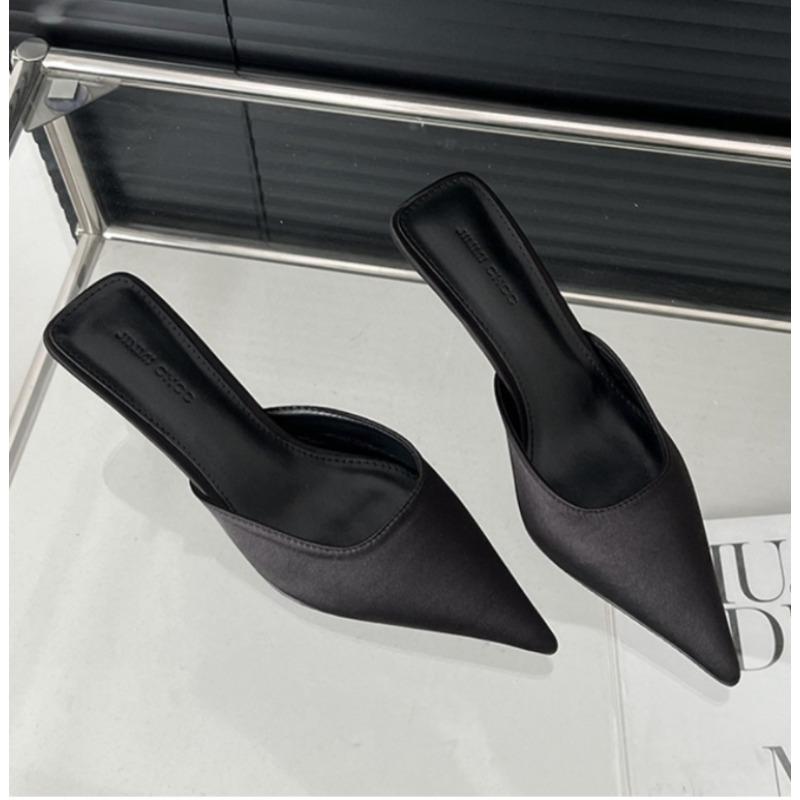 Luxury Black Fashion Concise Pointed Toe High Heel Shoes Women Slippers Thin Low Heels Casual Party Pumps Slide Mules Shoes
