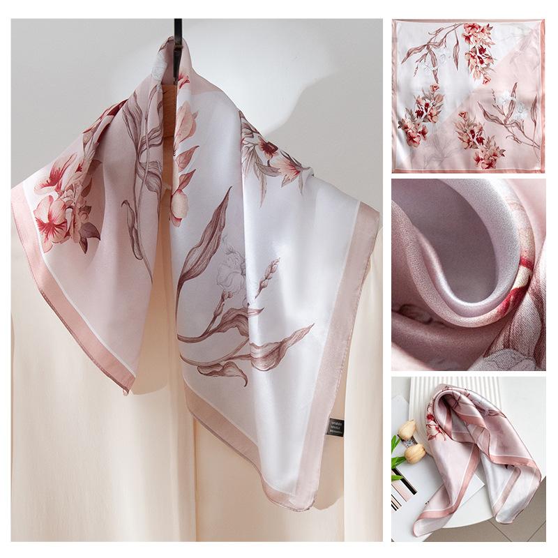 

Шелковый шарф Mulberry Silk, высококачественный женский модный и универсальный оранжевый квадратный шарф с кольцом на шее 53*53cm