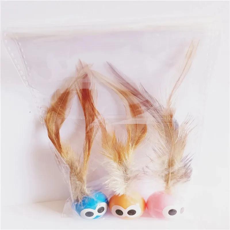 3/5 Pack Cat Toy Balls with Feather Tails - Stimulate Instinctive Play, Enhance Pet - Owner Bond