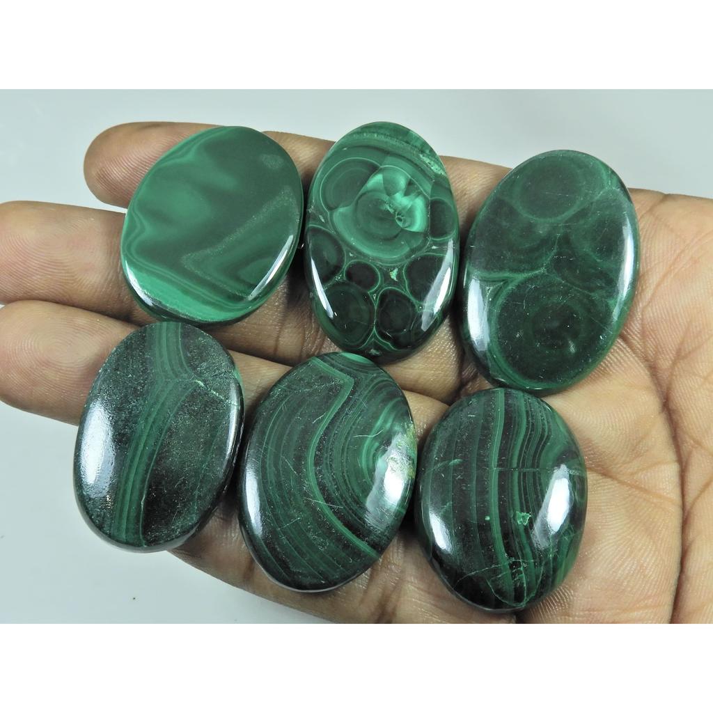 355Cts. Green Malachite Oval Cabochon Loose Natural Gemstone 06 Pcs Lot C-3082