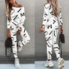 Women’s Letter Print Two Piece Outfit With Long Sleeve T Shirt And Long Pants Casual Daily Wear Set For Autumn Travel And Street Style
