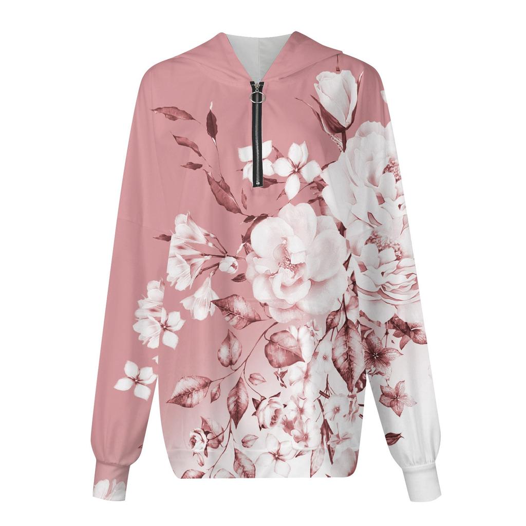 Dámská módní mikina s dlouhým rukávem a kapucí na zip s dlouhým rukávem a kapsami