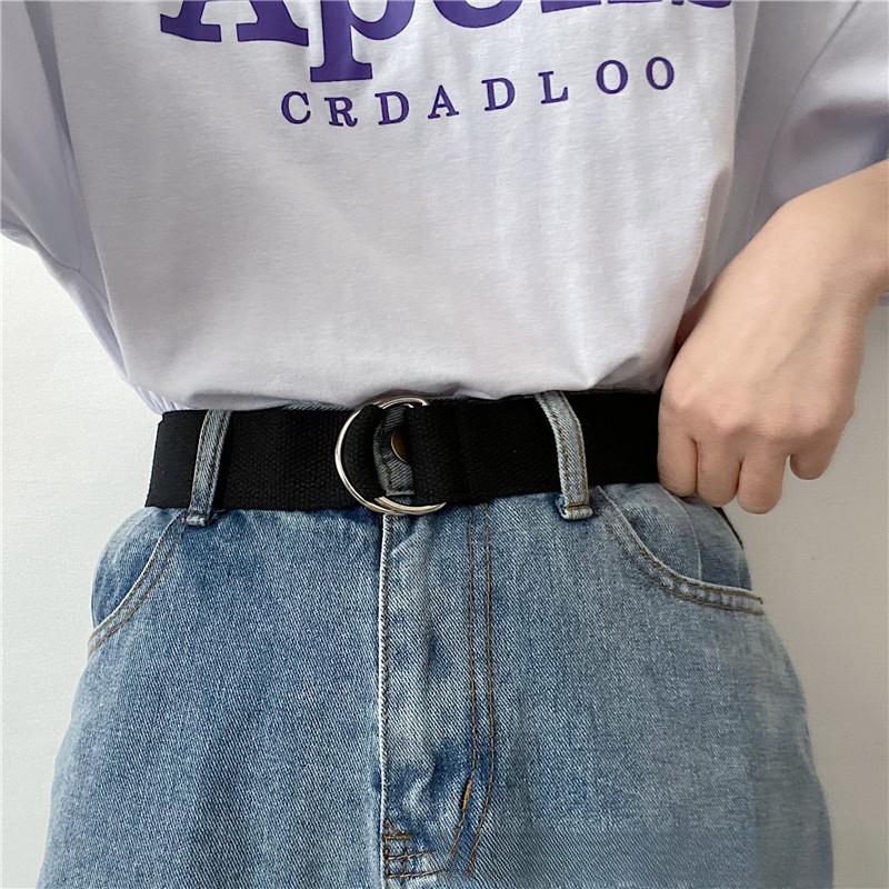 Simple Unisex Belt Solid Color Canvas Double Ring Buckle Youth Students Nylon Jeans Belts Versatile Durable Adjustable Fashion