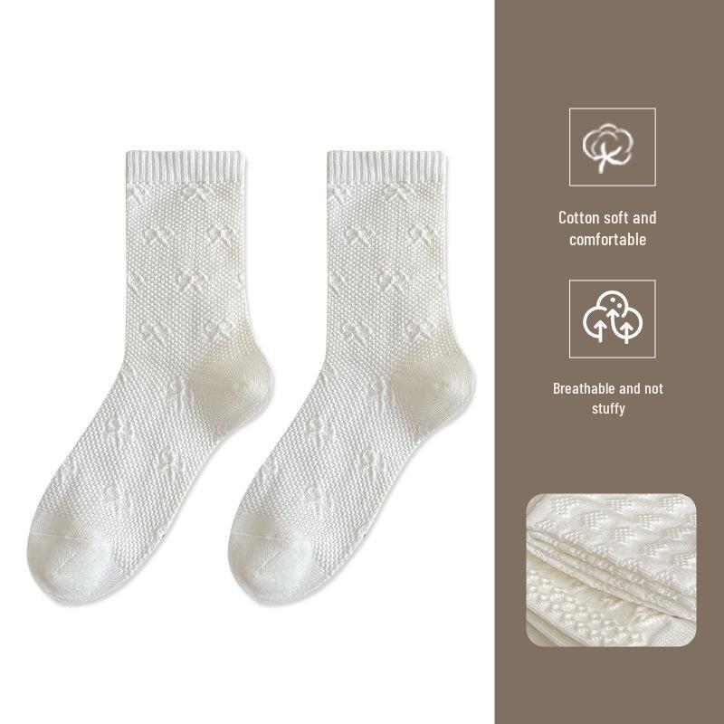 Weiße Spitzen-Knöchelsocken für Damen - Wadenhoch, Ohne Naht, Dunkles Muster, Herbst/Winter, Lolita-Stil, Japanische JK-Schülerin.