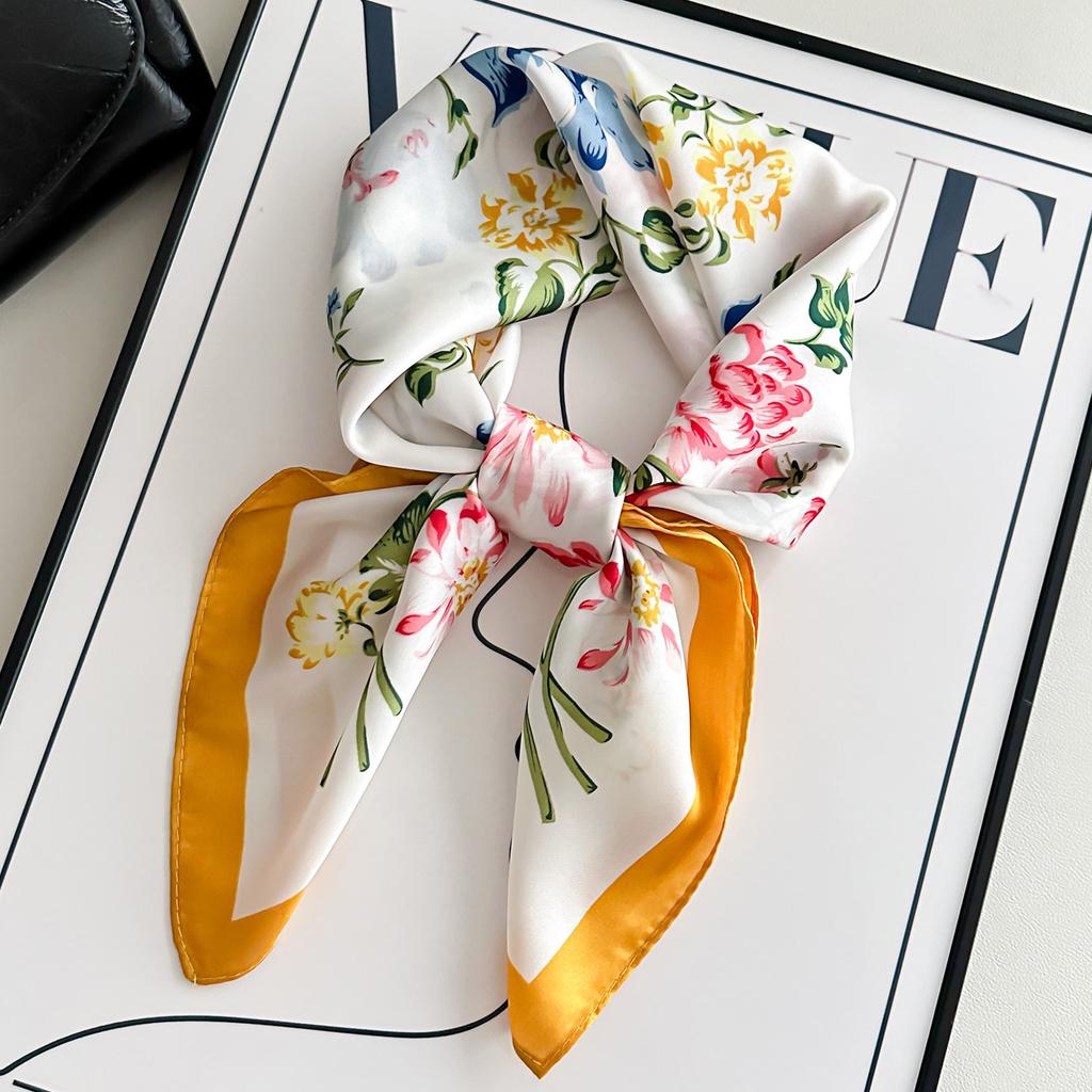 Spring and Autumn Thin 71 Silk Pink Cherry Small Scarf Baotou Neck Protection Go out to play Versatile Ladies Small Scarf