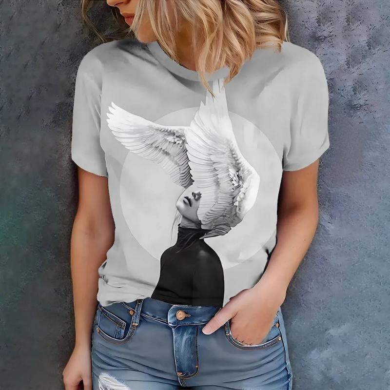 Fashion Women's Clothing High-end Round Neck Cool 3D Print Simple T-Shirts