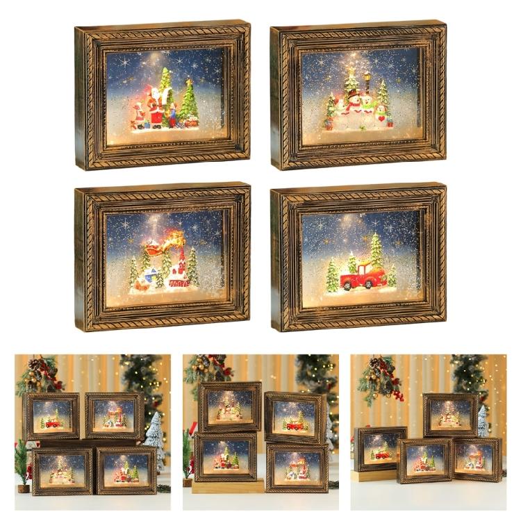Seasonal Musical Picture Frame Feature Stmospheres LED Light Revolving Snowfalls And Durable Plastic Design
