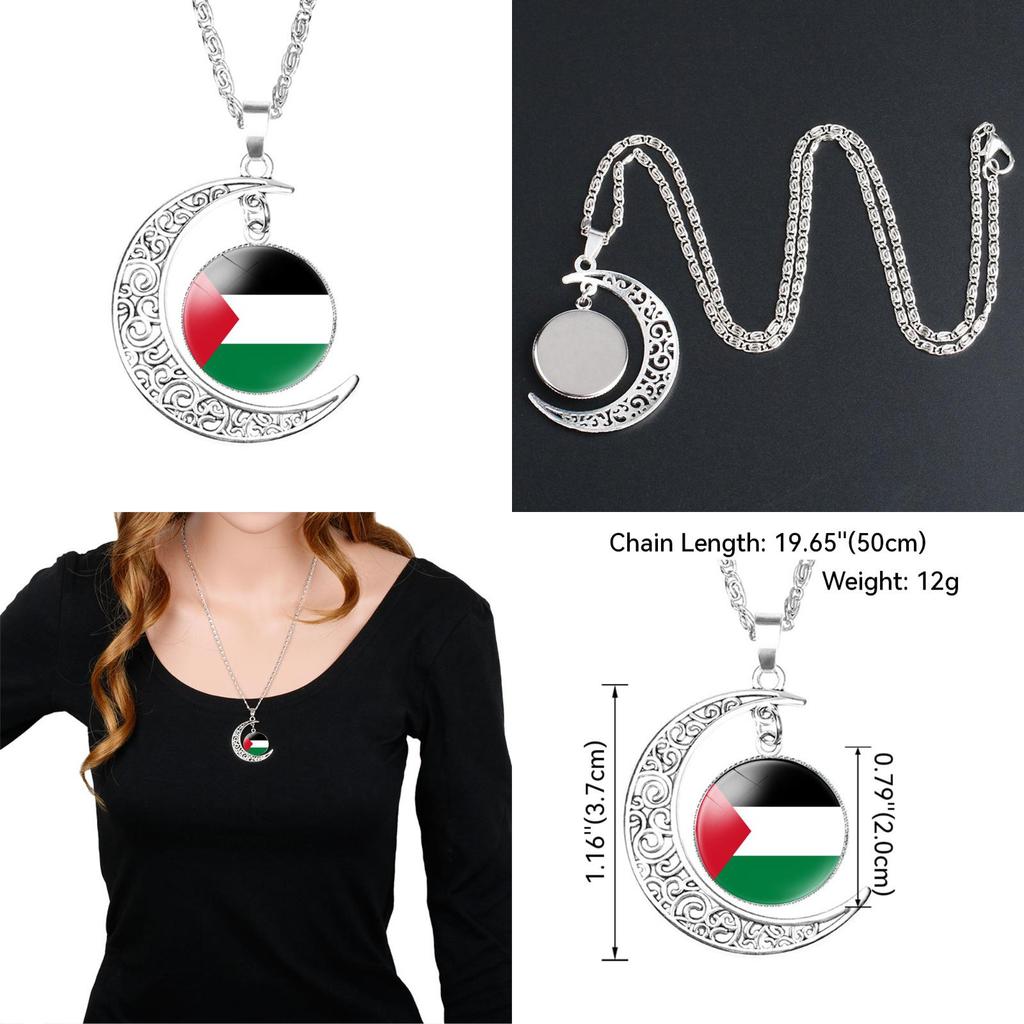 Handcrafted Palestinian Flag Design Moon Pendant Necklace Factory Direct Sale