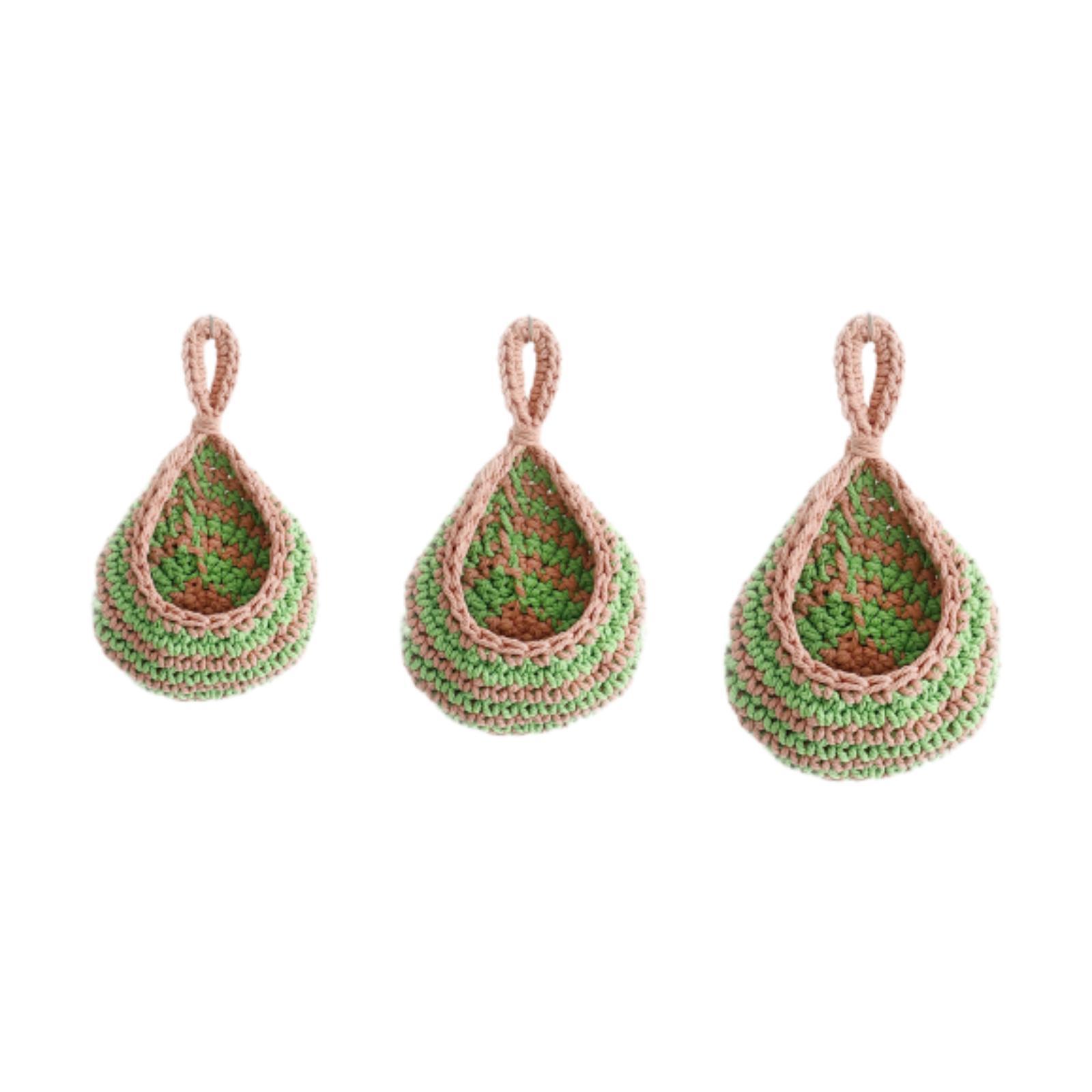 

3Pcs Woven Hanging Basket Hanging Wall Vegetable Fruit Basket Boho Hanging Fruit Basket зелёный