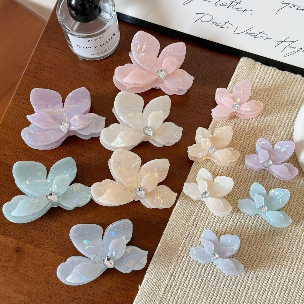 9.5/6cm Acrylic Flower Hair Claw Colorful Rhinestone Floral Hair Crab Clip High Quality Ponytail Hairpin for Women Girl Headwear