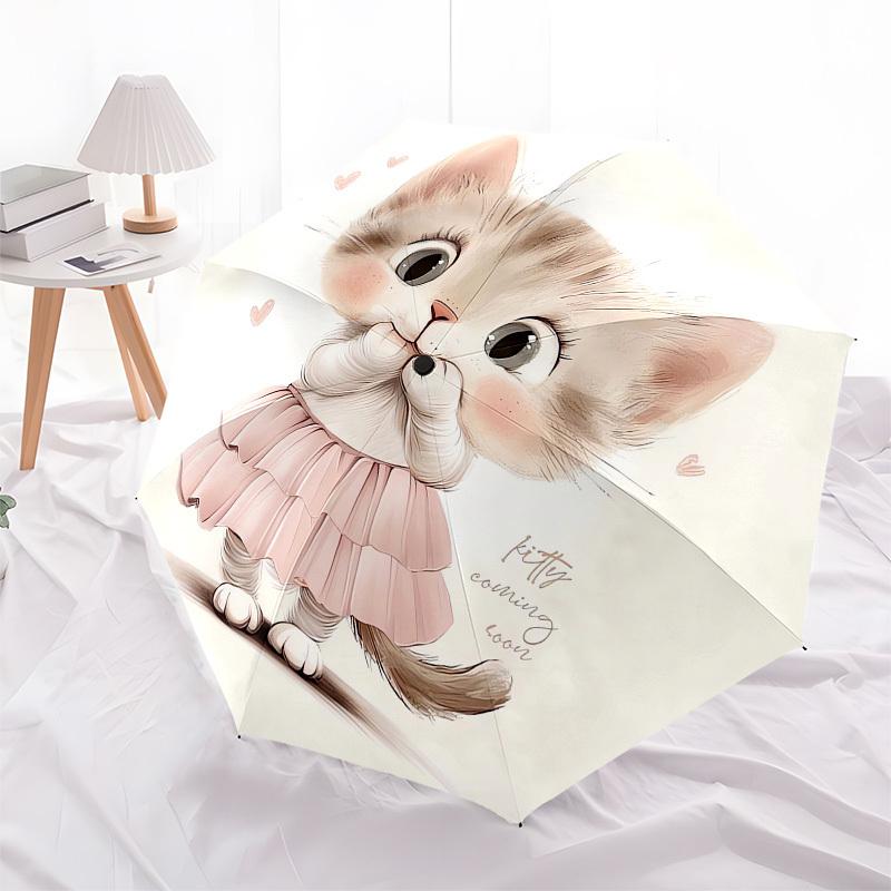 1pc Kitty in Pink Dress Umbrella with Plastic Handle, Suitable for All Seasons Outdoor PT413