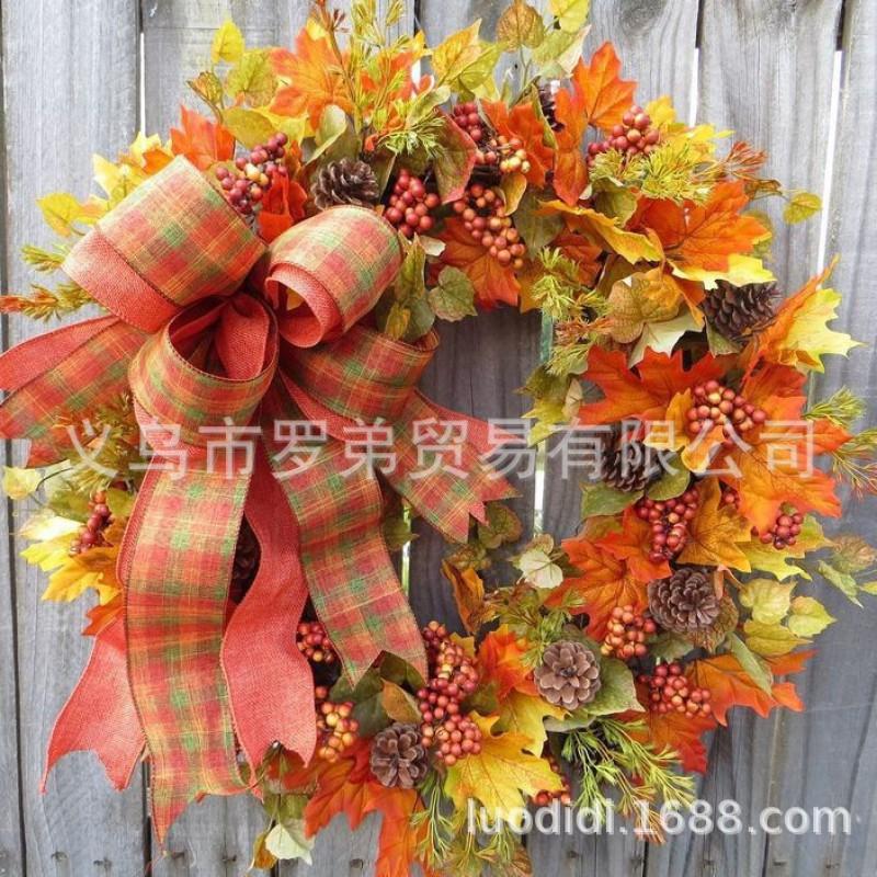 Harvest Wreath With Pumpkins Berries Vine Circle Halloween Thanksgiving Door Decor