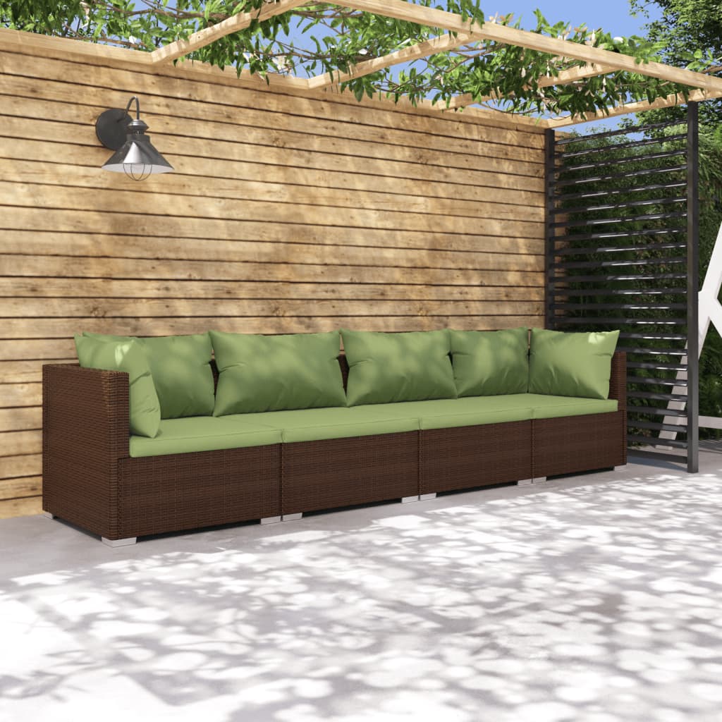 4 piece garden lounge set with cushions poly rattan brown