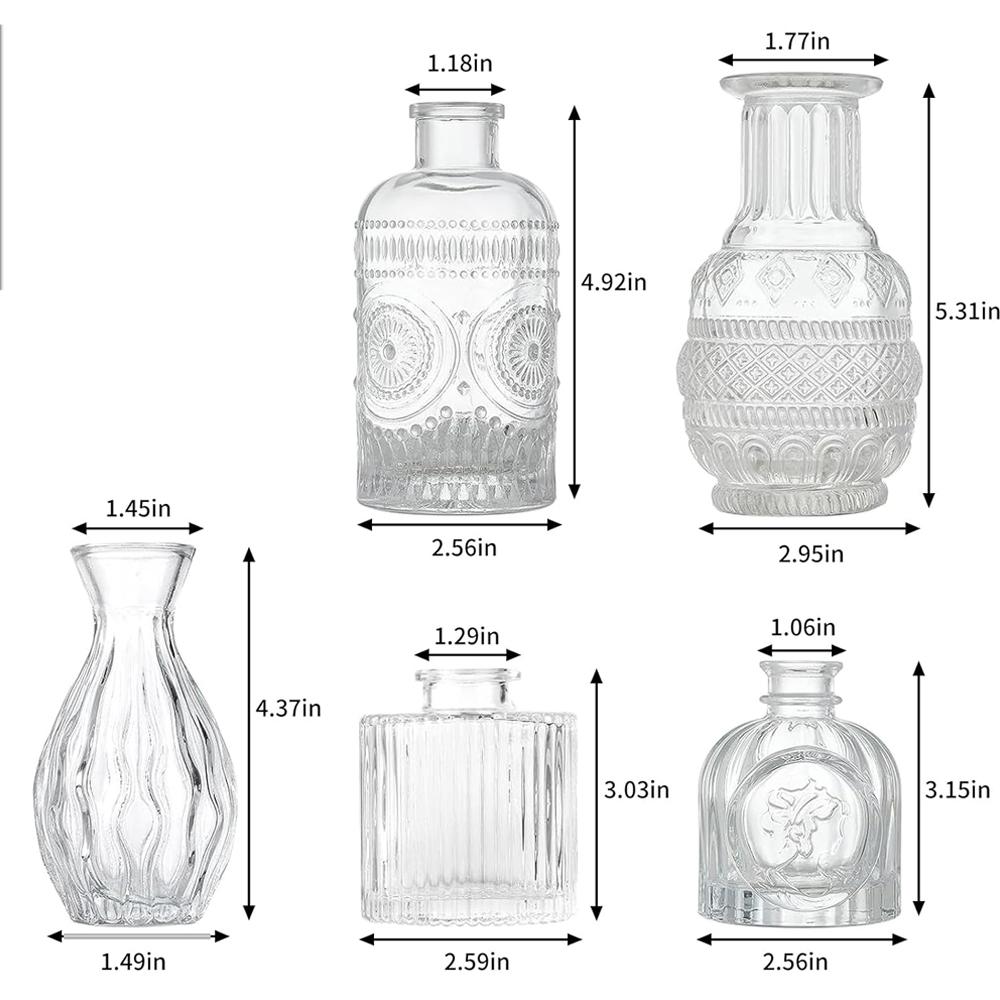 

Set of 5 Bud Vases, Small Vase for Flowers, Glass Vase for Home Decor, Wedding Decorations, Clear Flower Vases for Centerpieces