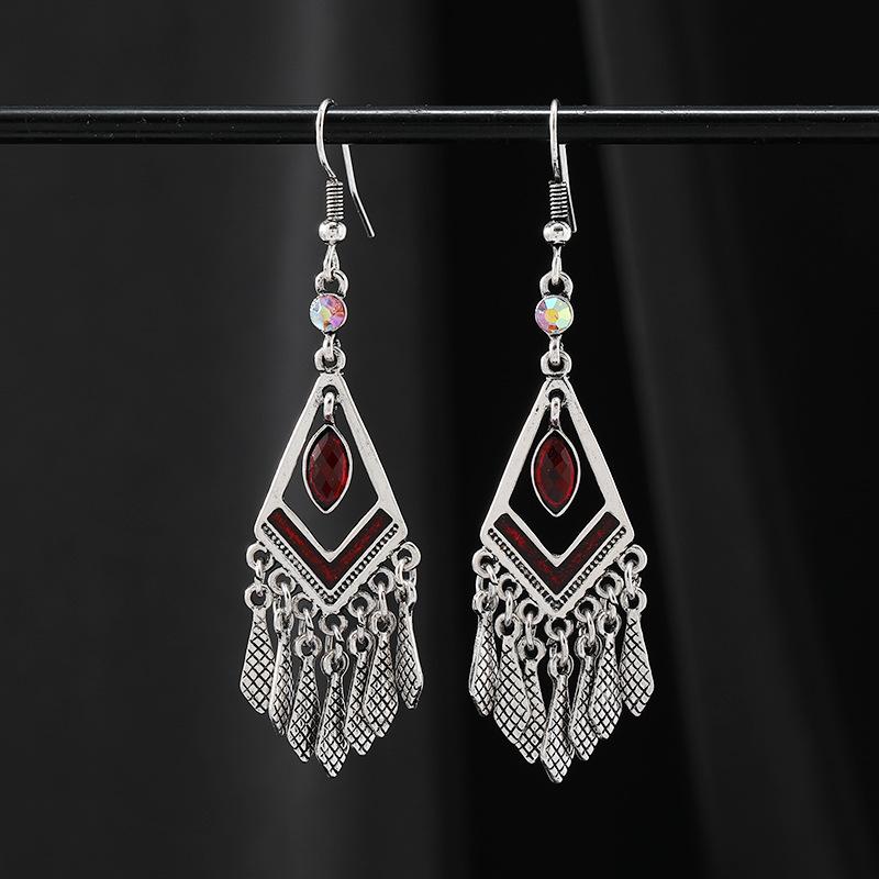 Niche retro temperament rhombus fringed earrings long ethnic style simple high-end earrings women's ear jewelry