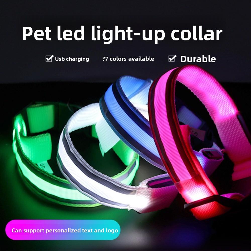 Anti-lost Led Luminous Dog Collar Pet Supplies Night Dog Walking, Collar USB Charging Comes with Reflective Material