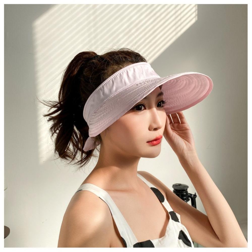 Lässiges 2-in-1 Damen Top Air Cap Abnehmbare Verstellbare Sonnenschutzmütze Einfarbige Atmungsaktive Schleife Großer Schirmmütze