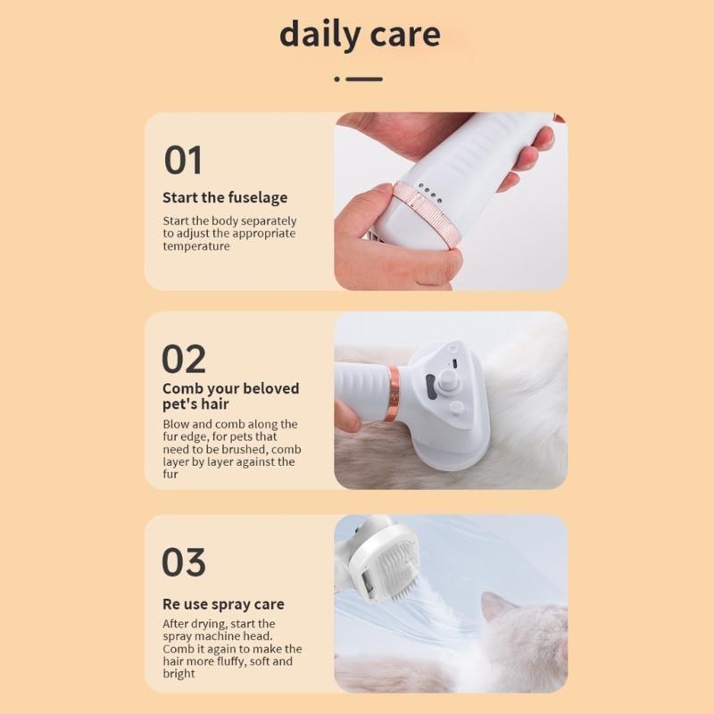 Pet Hair Dryer for Daily and Bath Grooming Hair Dryer Blowers 3 Speed Adjustable Temperature Nozzles Combs