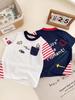 Boys' Short Sleeve Cartoon Stripe T-shirt - 2026 Summer Cool Patchwork Design