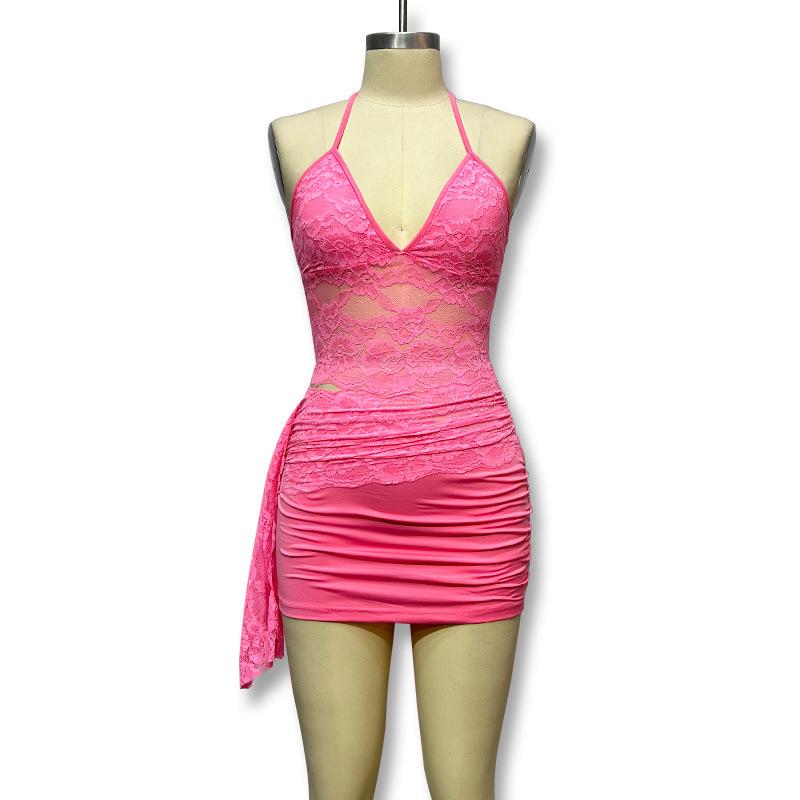 

Новый женский сексуальный комплект: кружевной топ-камезоль и мини-юбка в обтяжку Large фуксия