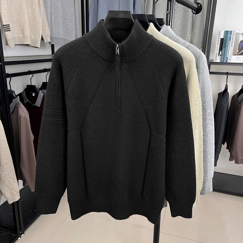 

Men s Warm Thickened Knit Sweater - Half-Zip Stand Collar, Versatile Loose Pullover Winter Style XL чорний