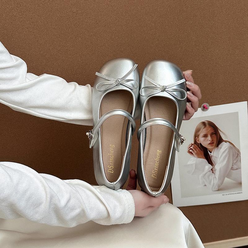 French Retro Fashion Versatile Light Mouth Flat-soled Single Shoes Women's Summer Niche Casual Round Head Bow Mary Jane Shoes