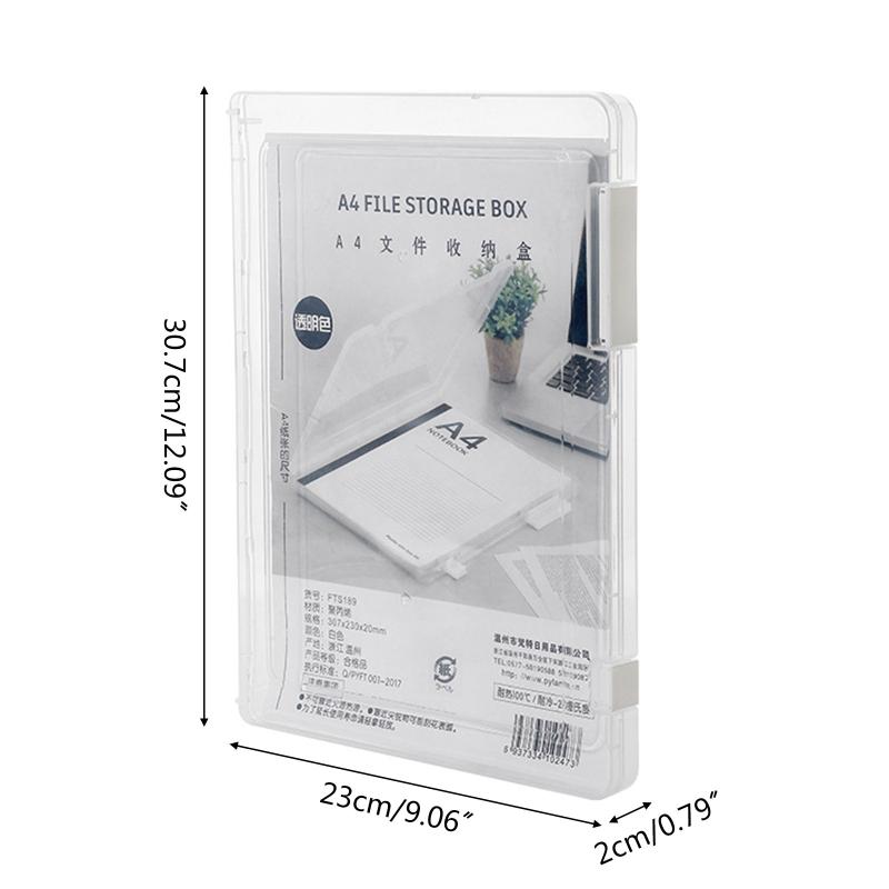 Portable A4 File Box Clear Document Storage for Case Portable Project for Case A4 Paper Organizer for Office Travel 12x9