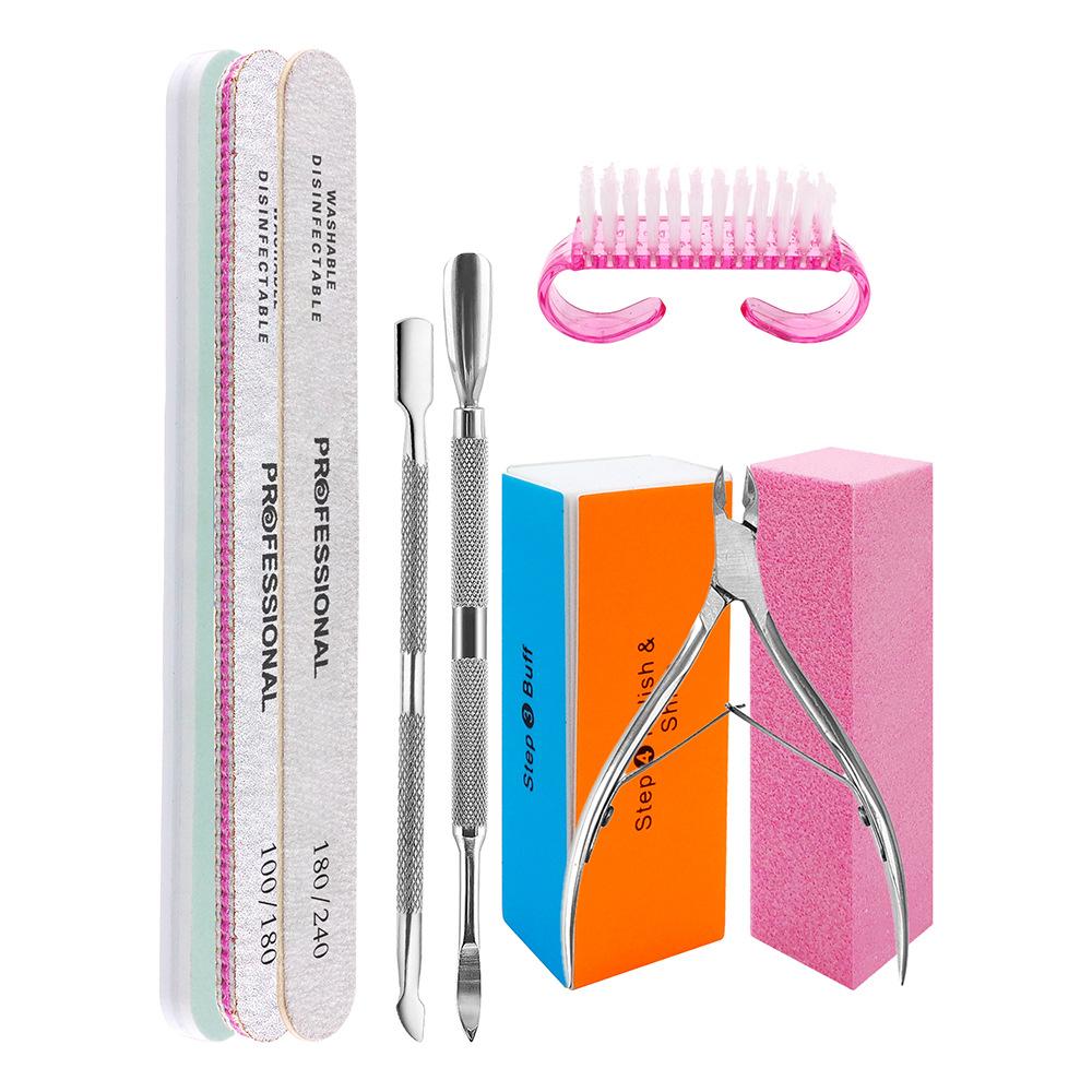 9-Piece Nail Care Kit with Stainless Steel Cuticle Pusher, Nail File, Buffer Block, and Brush, Professional Manicure Set