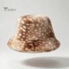 Cute Aesthetic Winter Hat Women Spotted Deer Hat, Faux Fur Bucket Scarf, Brown White Gradient Soft Cozy Furry Fisherman for Girls, Autumn Accessory