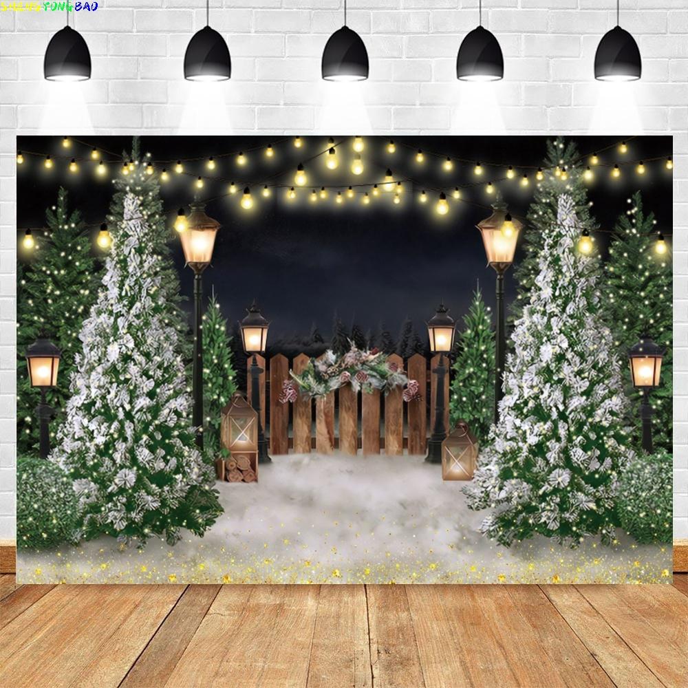 Christmas Backdrop for Photography Xmas Tree Winter Snow Forest Snowflake Natural Scene Baby Portrait Photo Background Studio