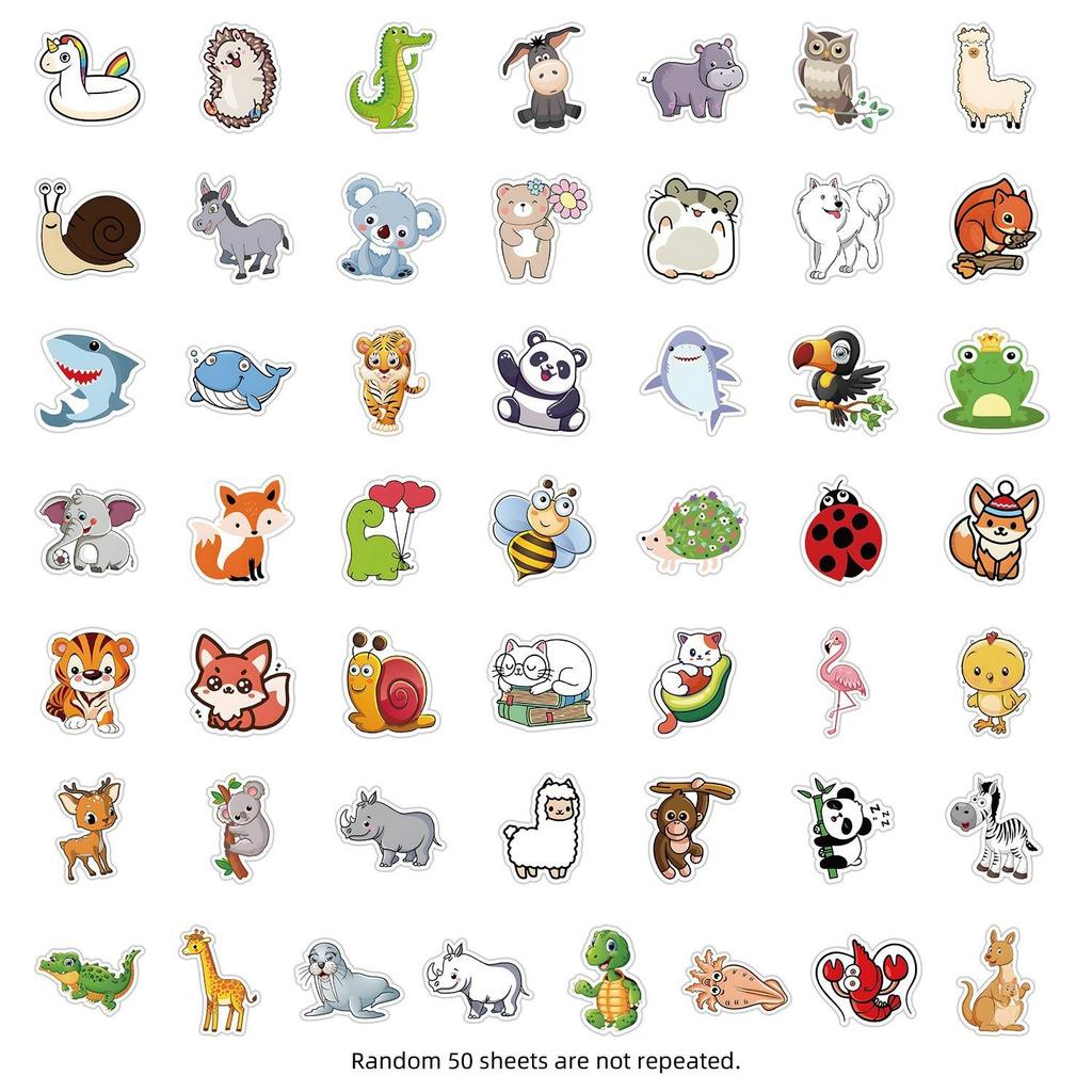 50PCS Cute Cartoon Animal Waterproof Stickers for Phones & Computers