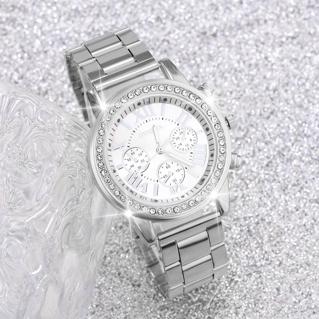 3-Piece Casual Style Round Quartz Movement Alloy Strap Women's Watch Set - Ideal Gift Set