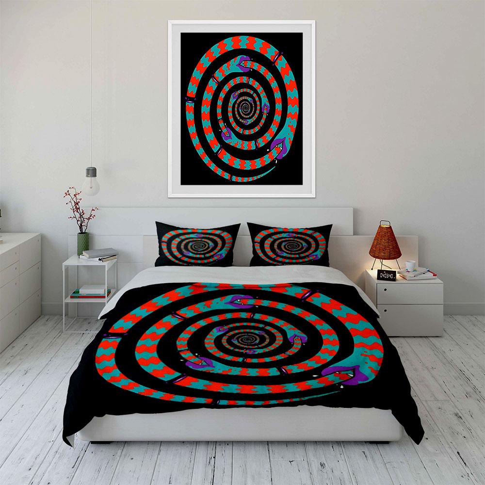 Buntes Spiral-Schlangen-Design Trio Exquisites Dreiteiliges Bettwäsche-Set Geschenk Für Kinder Und Erwachsene