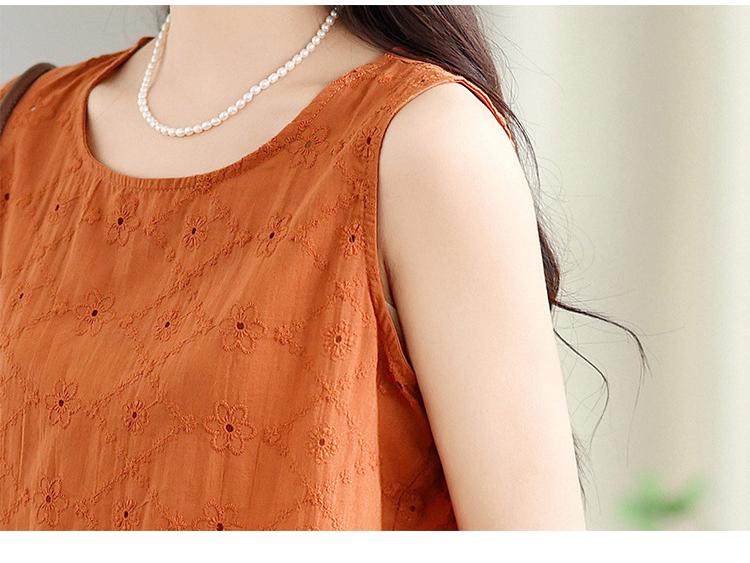 Summer Pure Cotton Embroidered Sleeveless Vest for Women