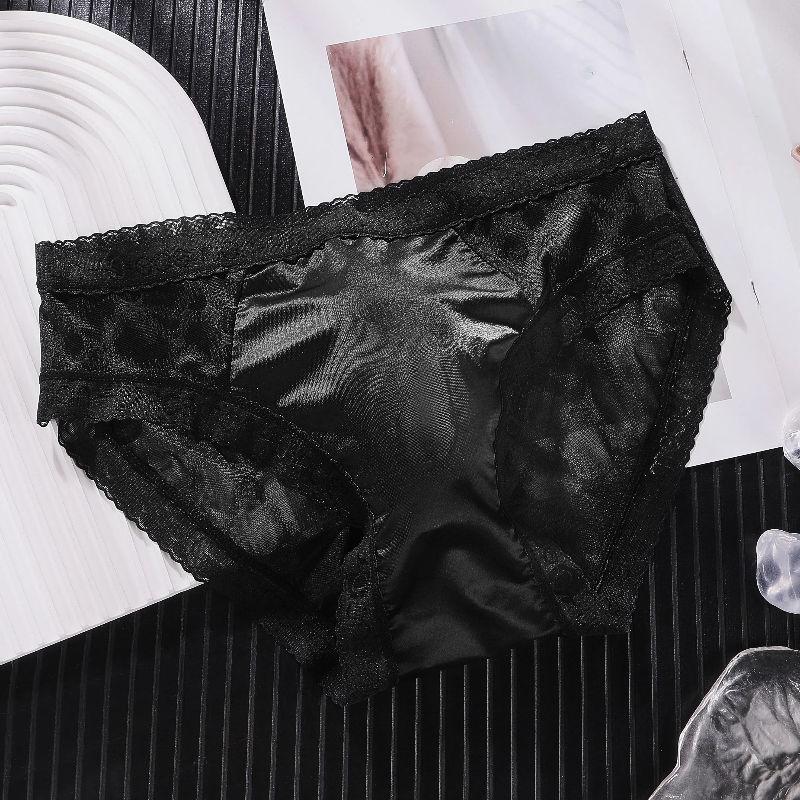 2PCS Men's Ice Silk Sexy Soft Lace Letter Print Comfortable Fashion Plus Size Triangle Underwear