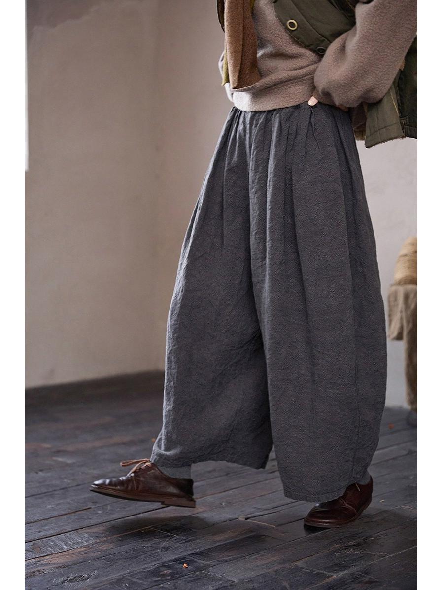

Retro Smoky Ash Linen Winter Pants with Mottled Texture Large