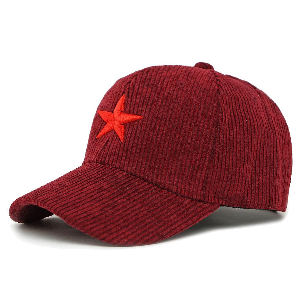 Spring Autumn Corduroy Hat Men's Hard Top Baseball Cap Five-Pointed Star Embroidered Cap Outdoor Sunscreen Hat for Women