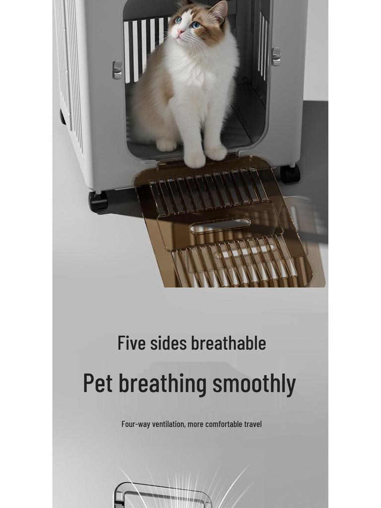 Foldable Large-Capacity Pet Luggage: Detachable Pull-Rod Box for Cats and Small Dogs