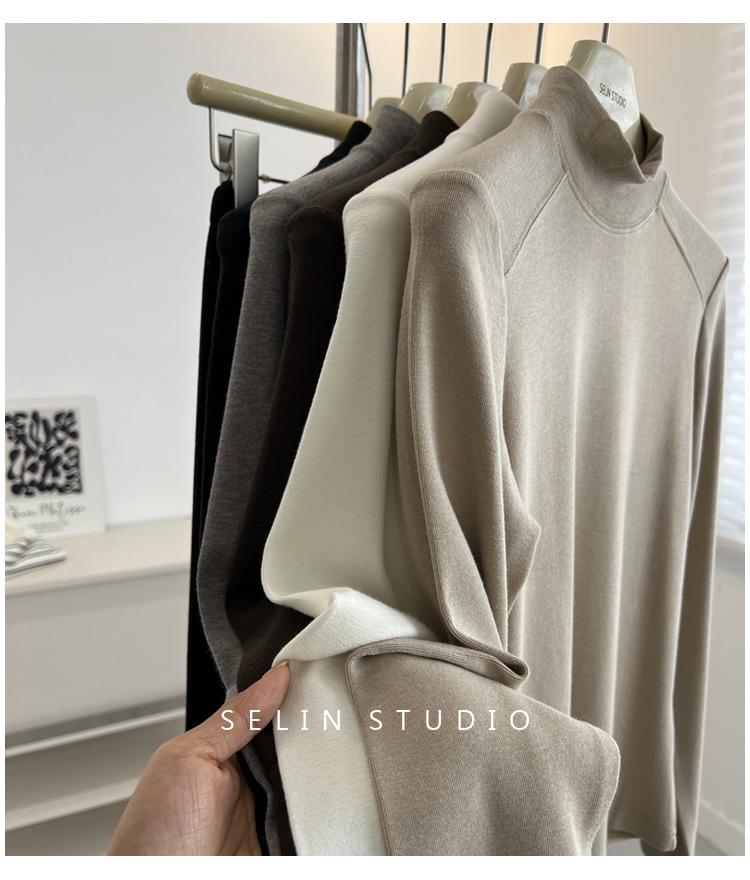 Korean-Style Double-Sided Oreo Fleece Half-Turtleneck Warm Base Layer Top for Women - Long-Sleeve Winter T-Shirt