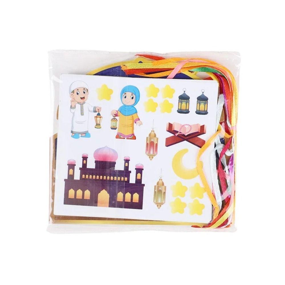 36Pcs/Set Craft Paper Eid Mubarak Craft Kits DIY Craft With Ribbon Hanging Ornament Colorful Ramadan DIY Scene Sticker